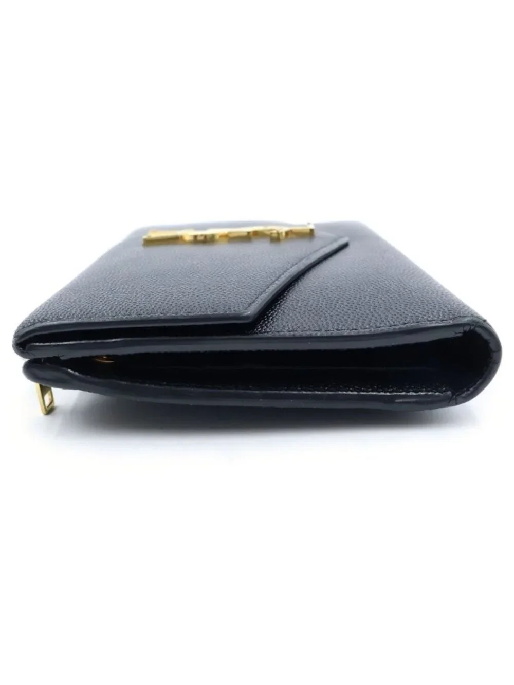 Saint Laurent Rive Gauche Logo Wallet Bifold Card Case Black Gold